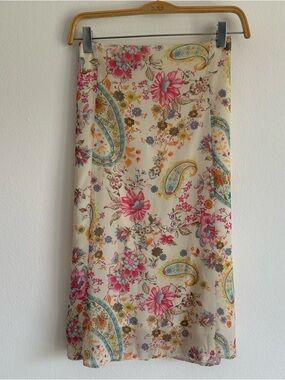 Vintage Y2K Old Ridel Skirt Midi Paisley White Pink Blue Fairy Whimsigoth Green
